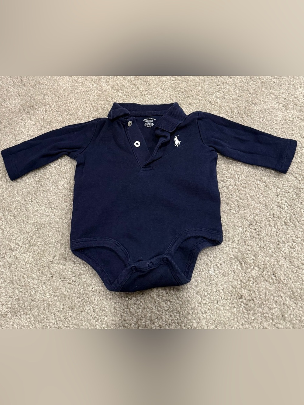 Ralph Lauren Navy Polo Onesie - Baby Long Sleeve 3 months